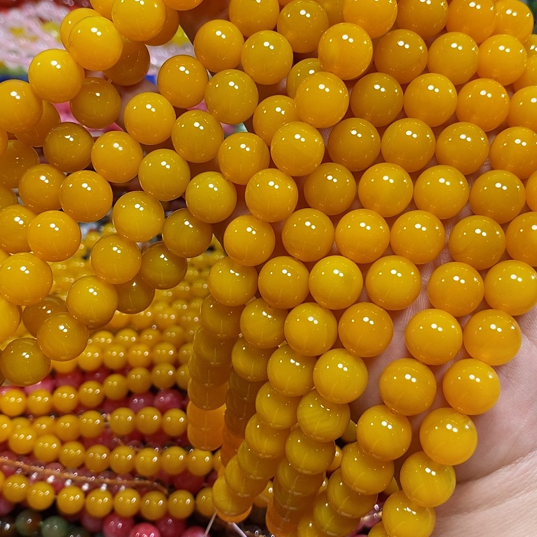 玛瑙/玉髓未镶嵌珠宝半成品鸡油黄玛瑙一条卡12mm