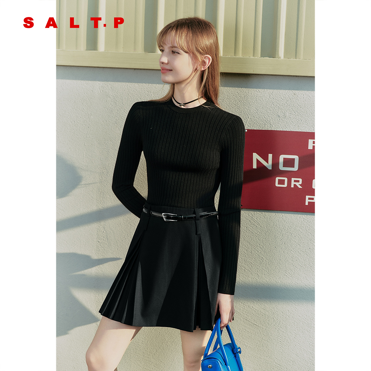 SALT.P可颜时髦拼接针织假两件连衣裙短款2025秋季新款