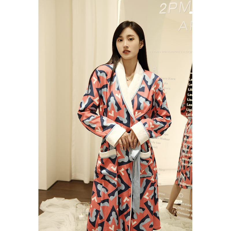 浴袍秋冬长袖女睡袍系带丝加绒保暖冬季睡衣中长款V2P3932