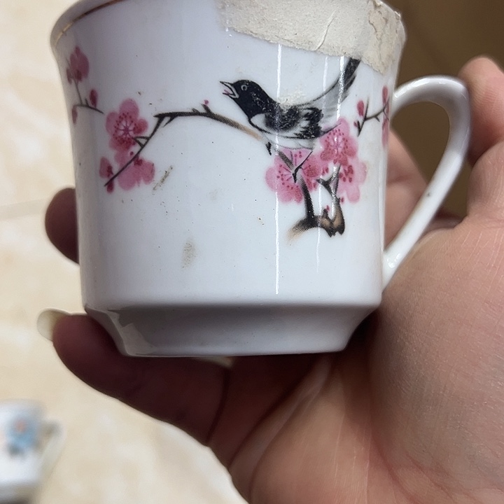 云***姐摆件陶花鸟耳杯景德镇