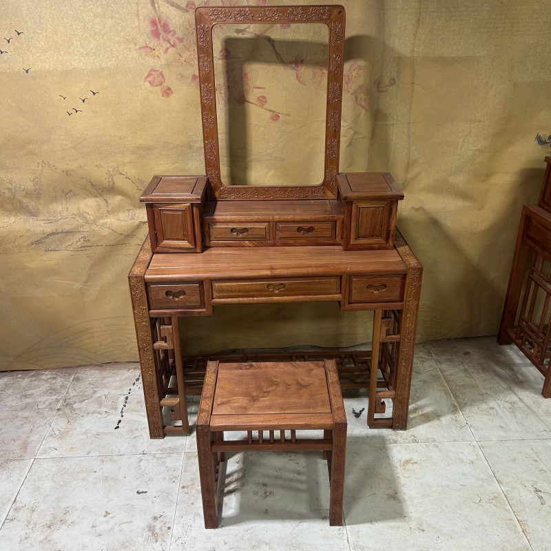 赞比亚小巴国色天香梳妆台新中式客厅家用禅意桌椅古典办公雕花