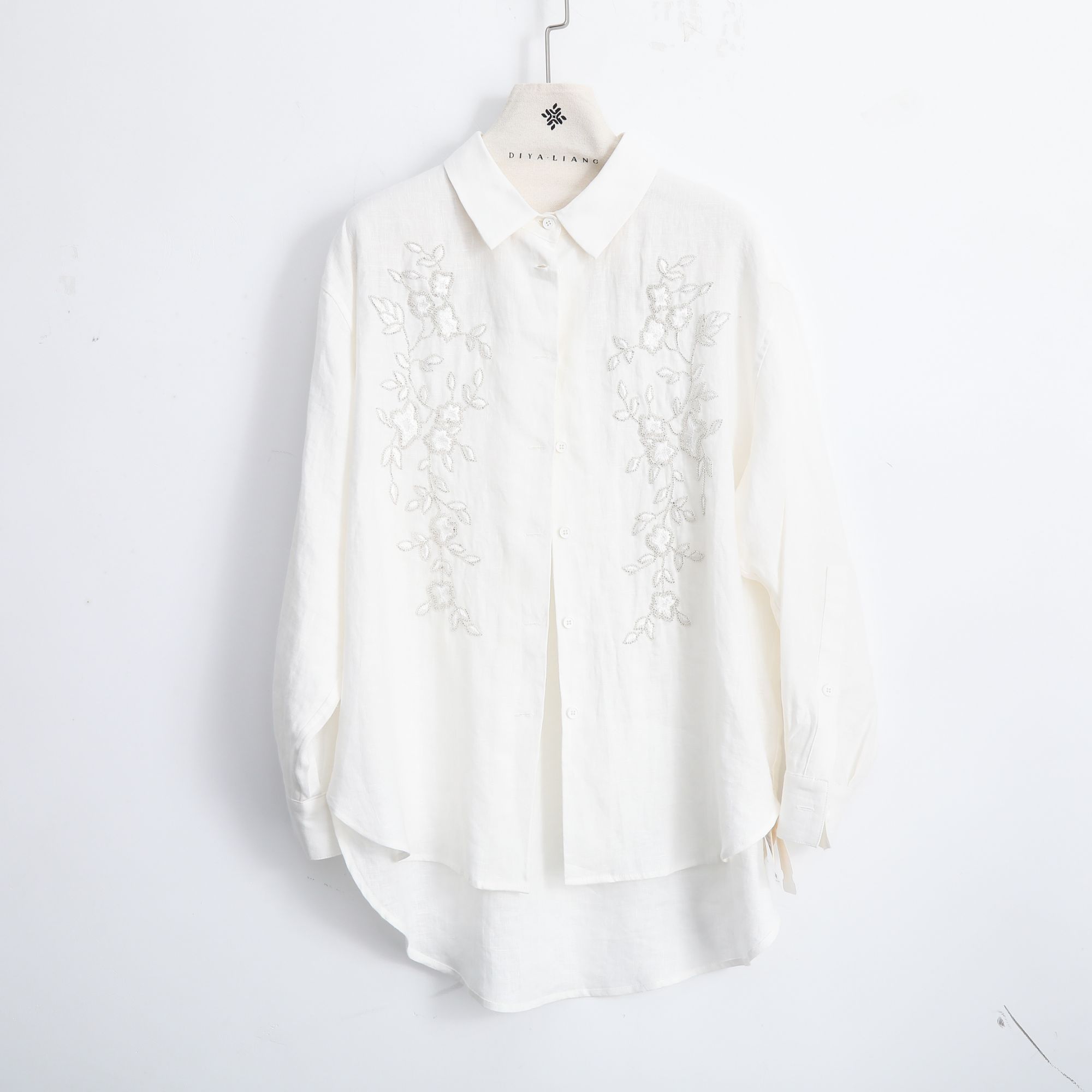 长袖薄款休闲风POLO领刺绣衬衫女装复古文艺上衣提花V682#