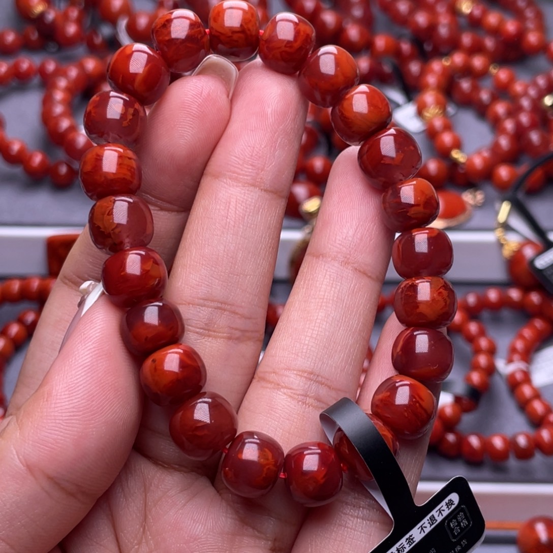 南红玛瑙未镶嵌其他高品10mm瓦西牛血火焰纹老型手串