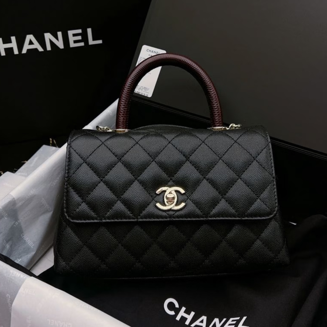 99新 Chanel/香奈儿 cocohandle 红蜥蜴手柄 27开 附件：肩带