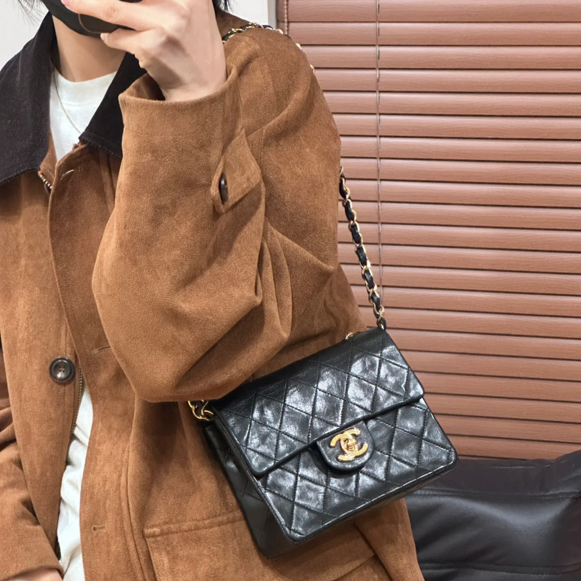95新 Chanel/香奈儿 黑金中古经典款方胖子包 有标无卡