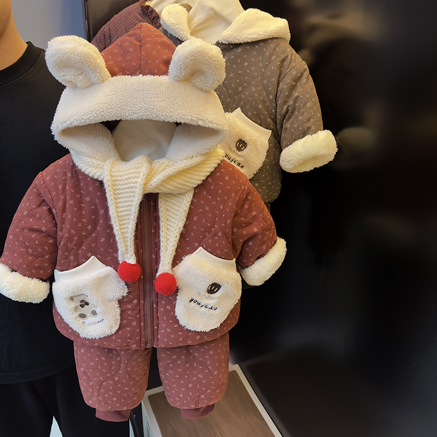 童装女童2025冬装新款韩系小手套棉服棉裤套装女宝宝一件过冬省服