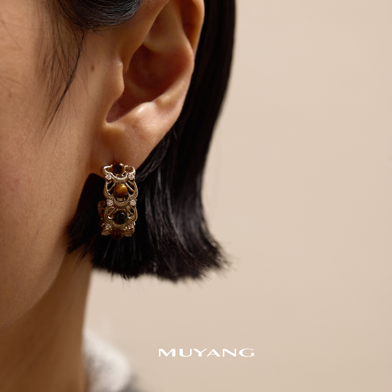 muyang/慕阳 铜合金玻璃耳饰 气质轻奢时尚个性简约琳琅耳钉