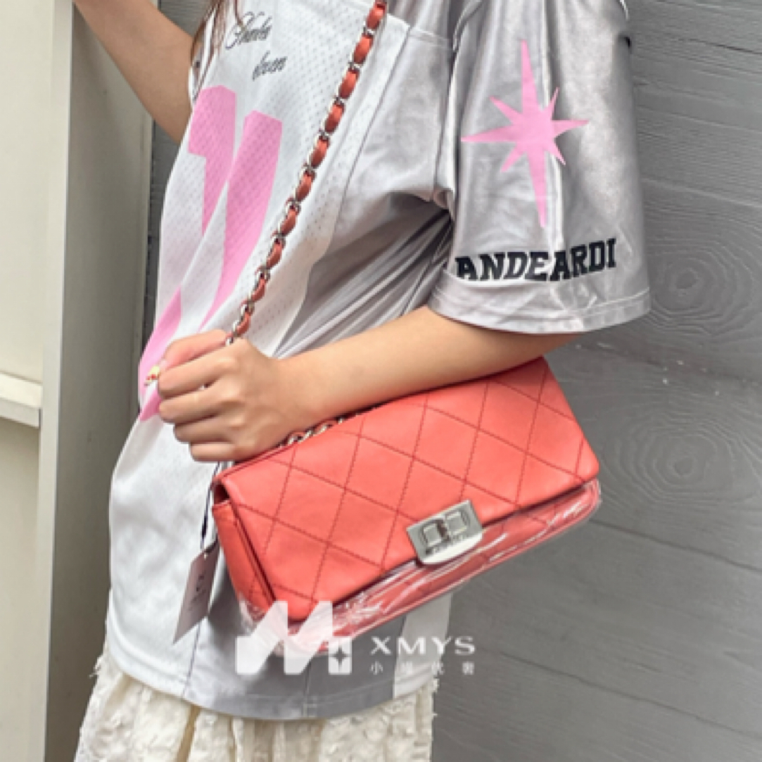 95新 Chanel/香奈儿 西瓜红色菱格纹2.55链条包单肩包时尚女士ins