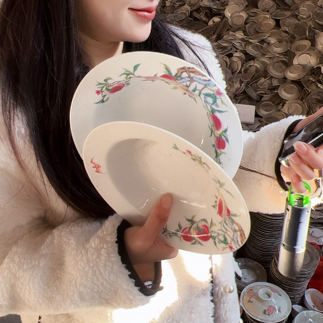 摆件陶景德镇陶瓷7寸寿桃盘2个