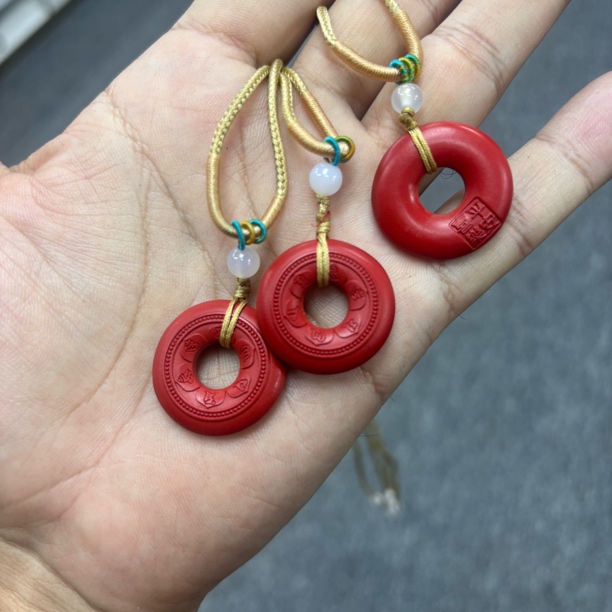 含辰砂工艺品朱砂平安扣吊坠（多样性发其一）