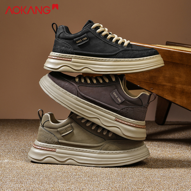 Aokang/奥康官方正品秋冬男士百搭保暖潮流潮鞋增高宽楦休闲板鞋
