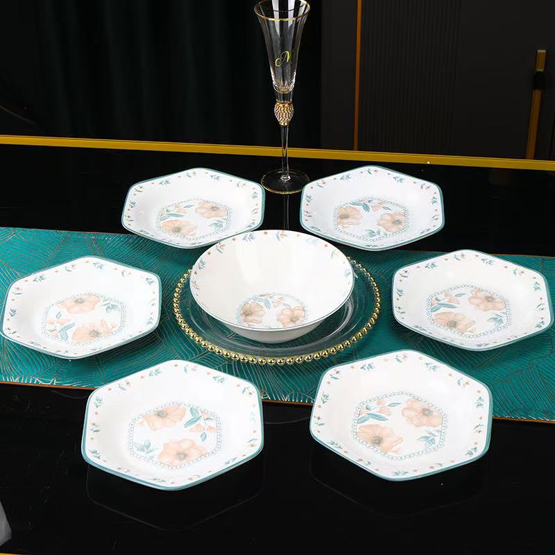 8.5英寸夏茉六角盘6个+8英寸汤碗1个 破损联系客服