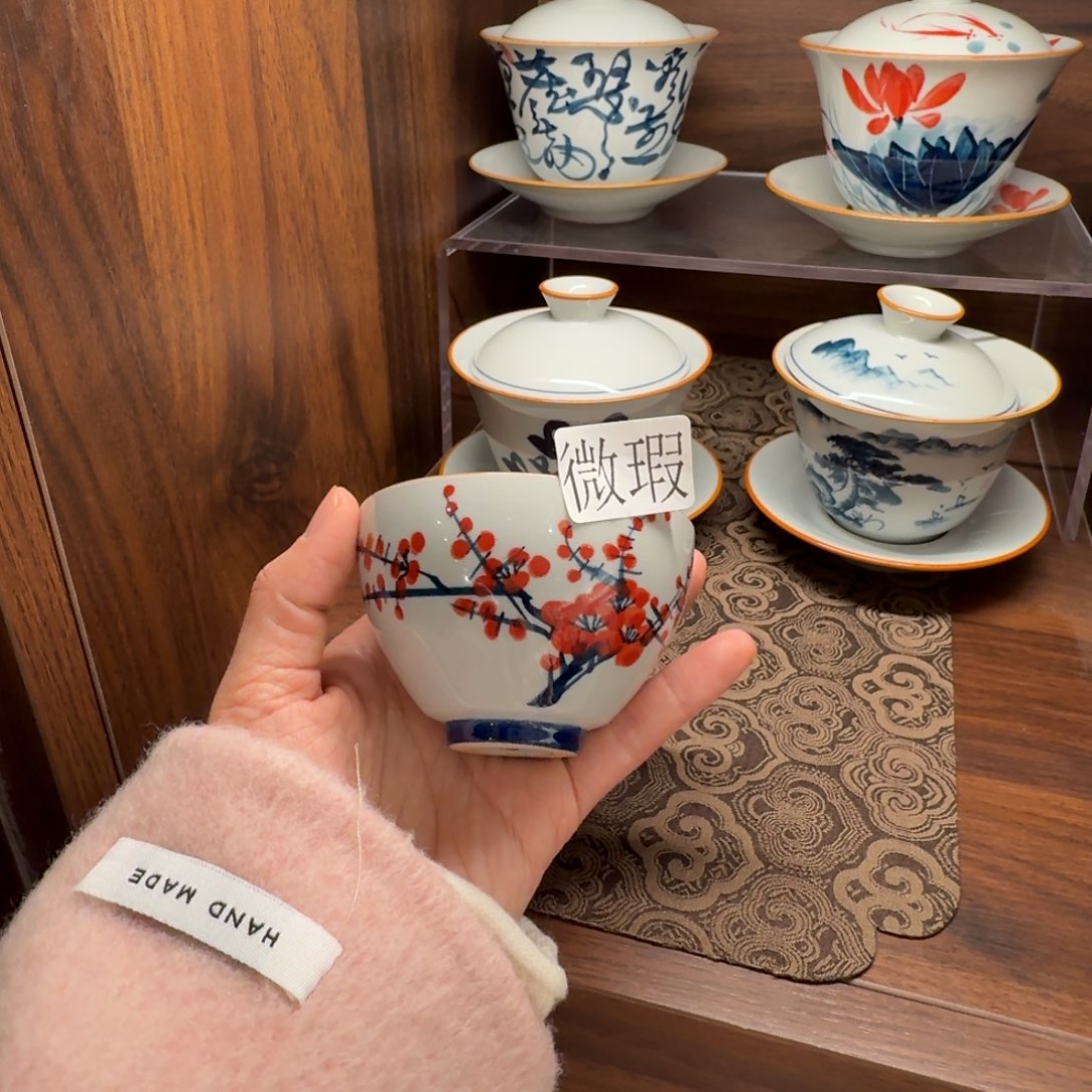 釉下手绘茶具微瑕