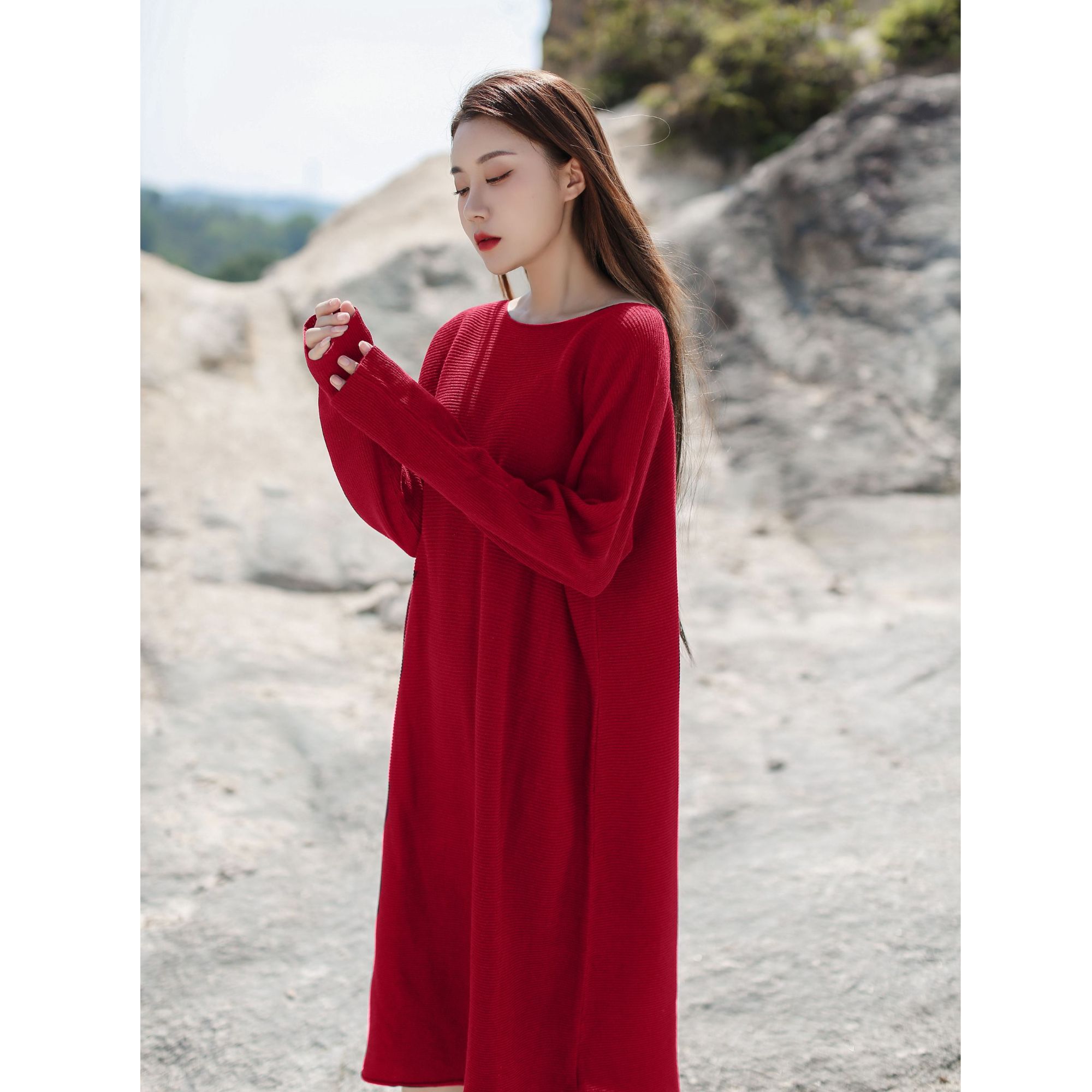 「北方部落」气质圆领原创文艺复古连衣裙 960609