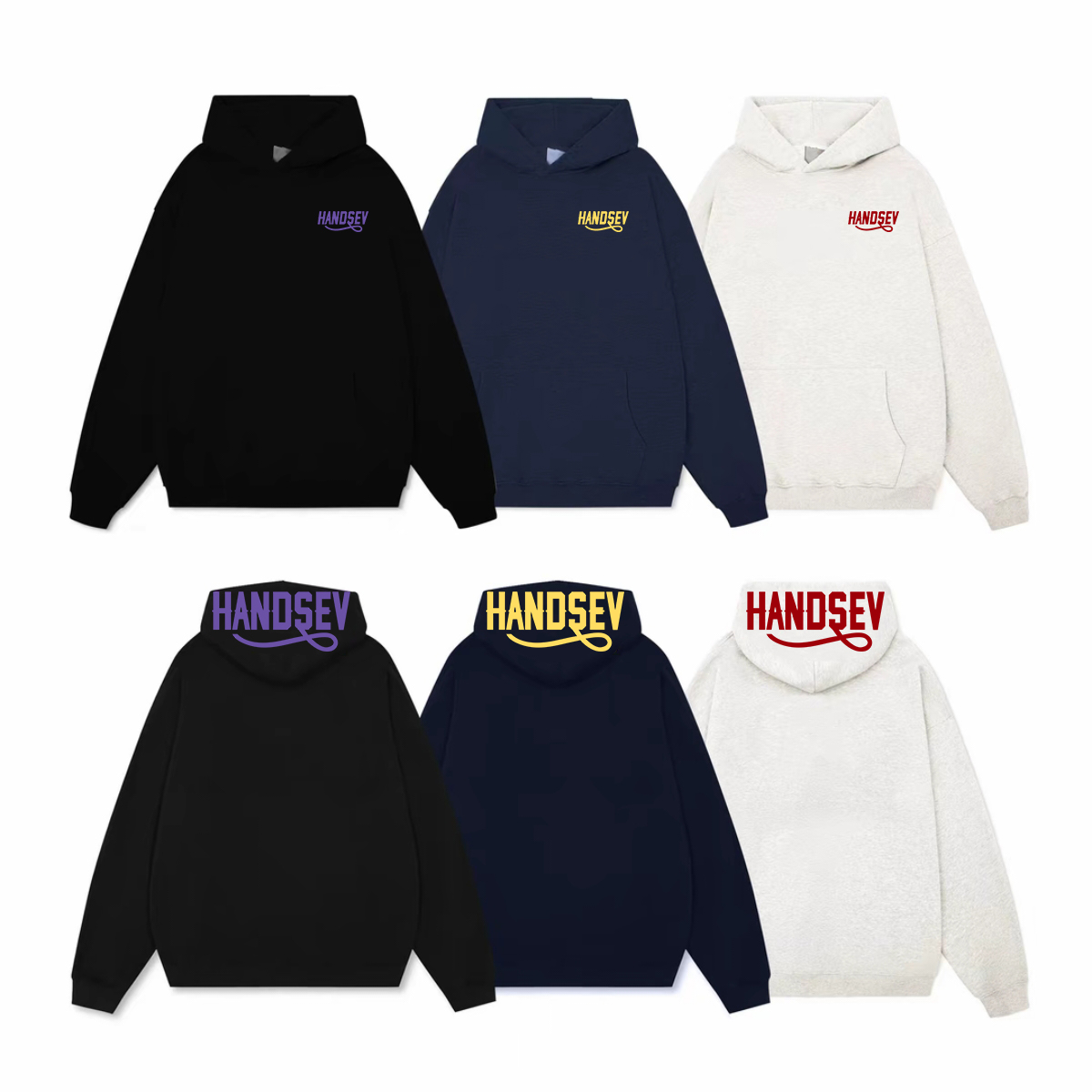 HandSeven美式复古字母毛巾刺绣连帽卫衣重磅秋冬情侣上衣保暖