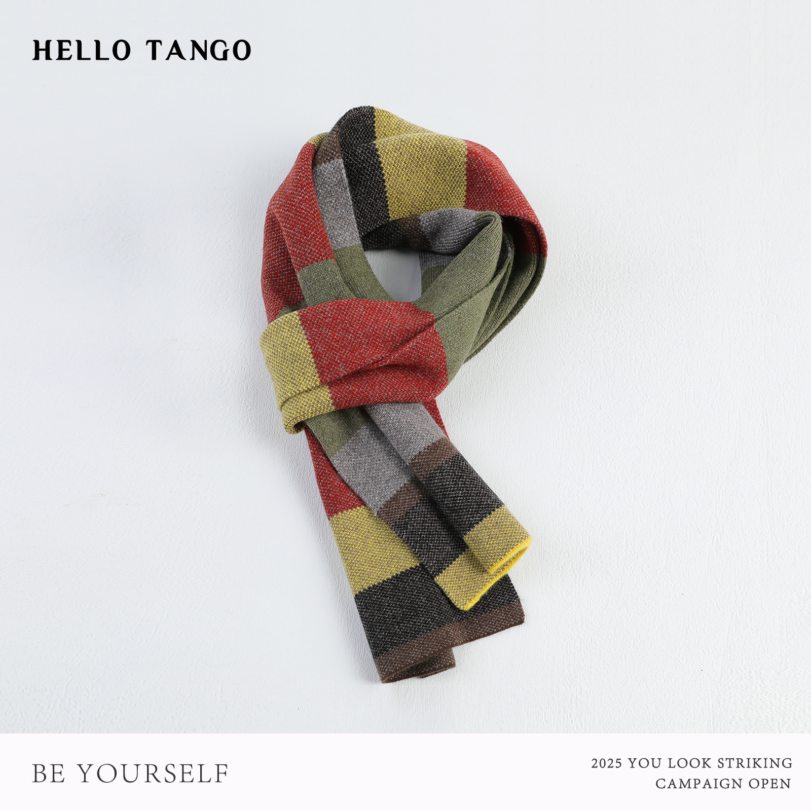 HELLOTANGO秋冬复古氛围感条纹撞色羊毛保暖围巾