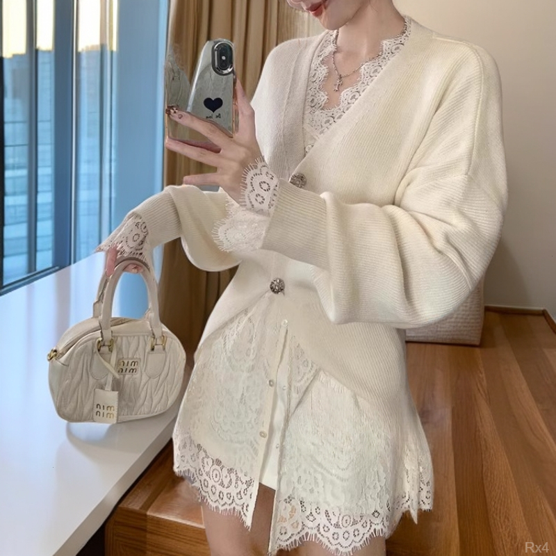 设计感法式开叉V领毛衣开衫女2025春秋新款韩系别致长袖针织上衣