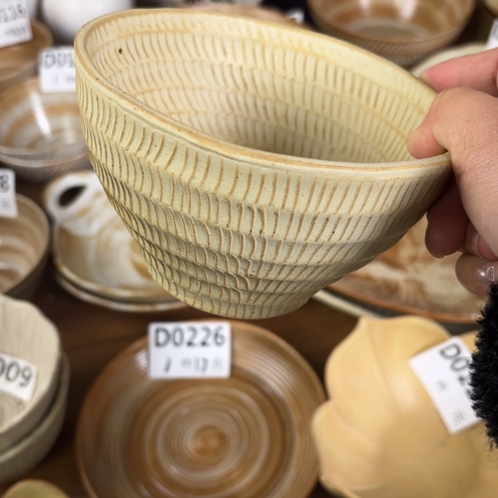 陶瓷091粗陶浮雕米饭碗2个装