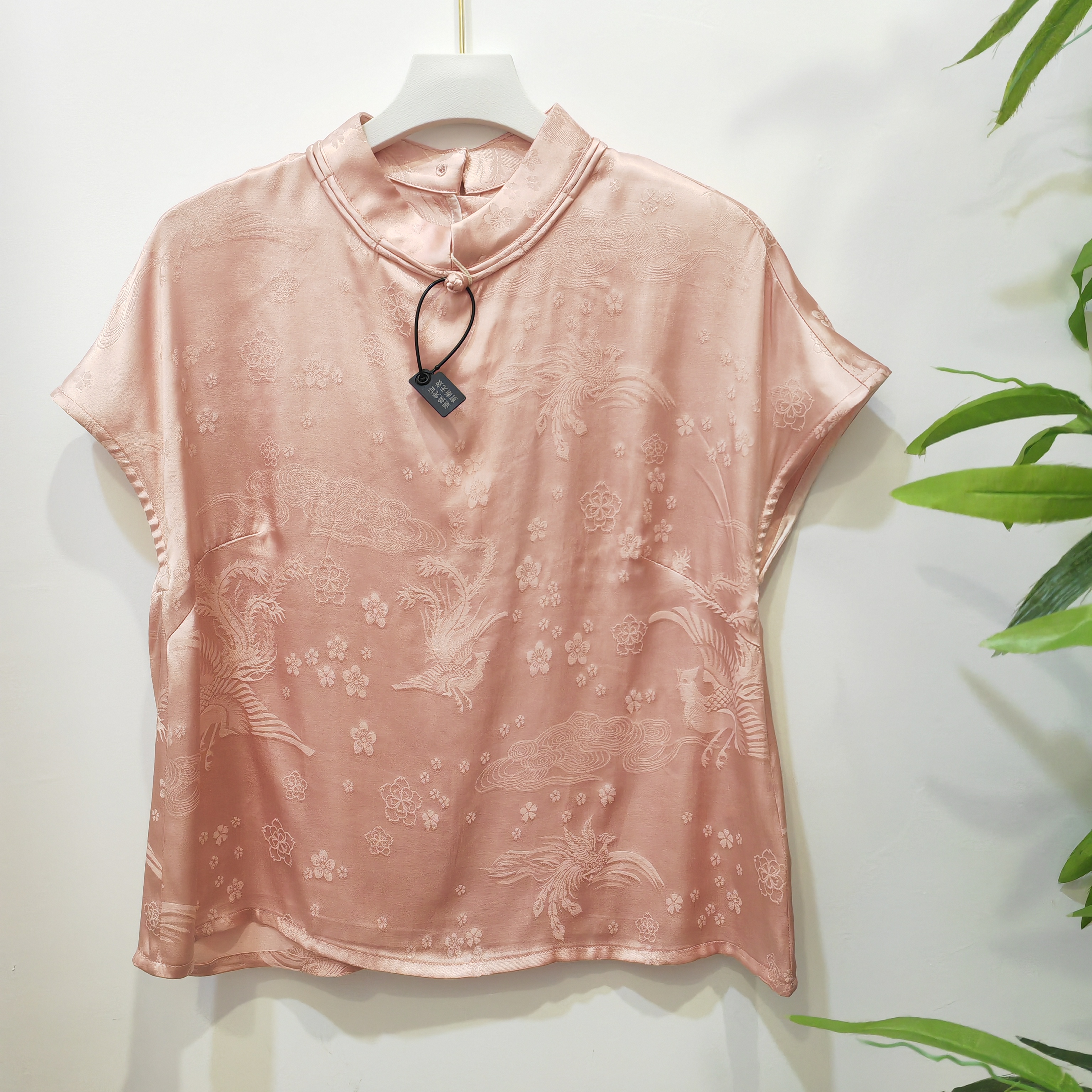 中式立领提花缎T恤