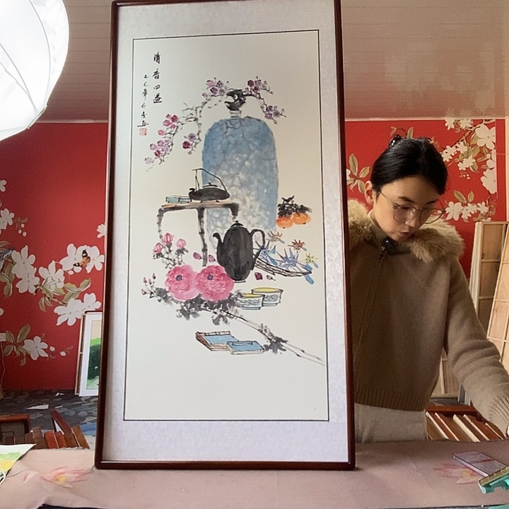 国画手写手绘带框包邮国画作品62✖️122