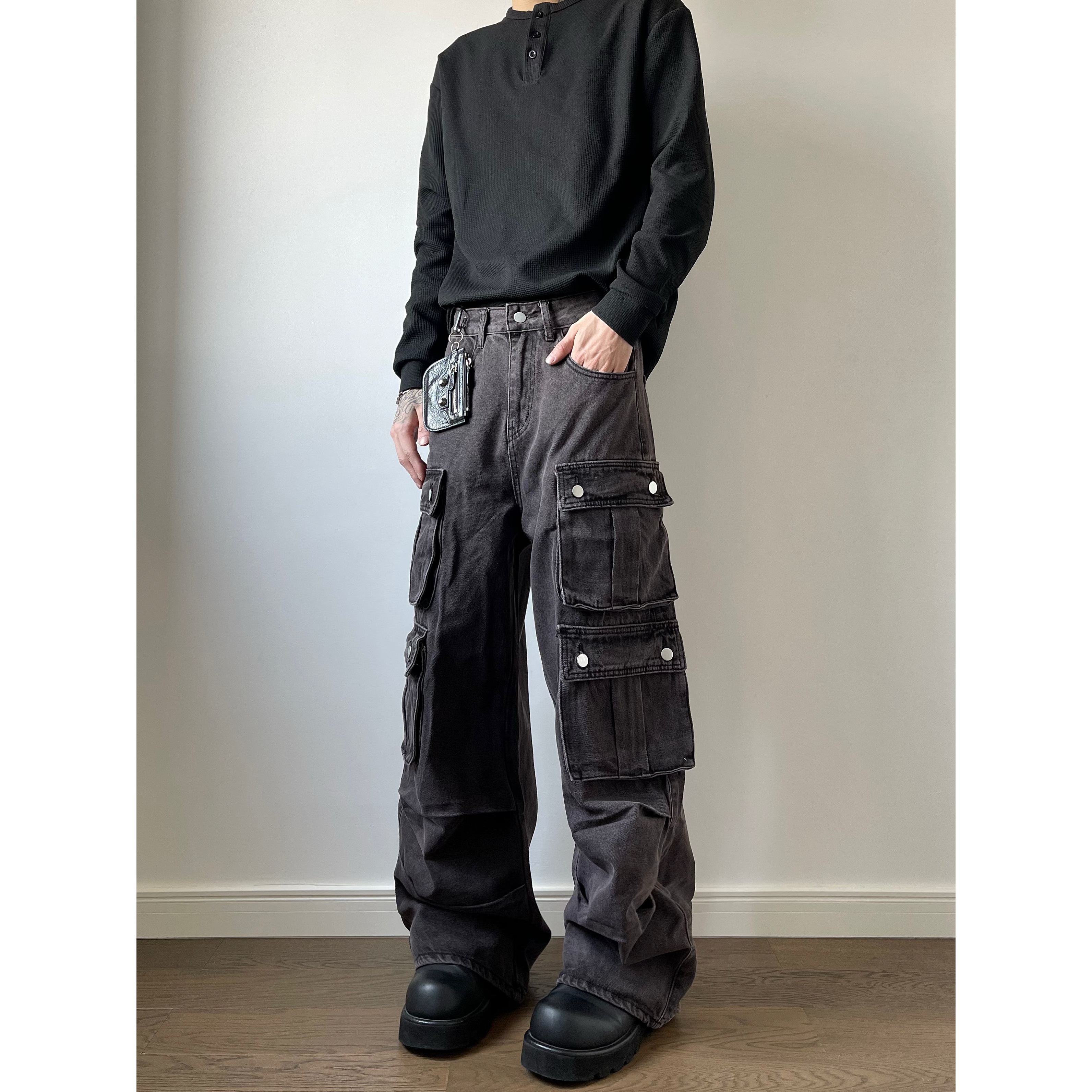 DAYAOBUTAIG美式复古多口袋氛围感工装直筒裤水洗做旧设计感男女