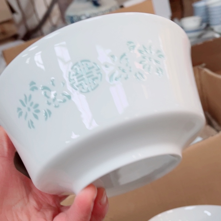  青花玲珑6.5寸面碗花雕小失圆