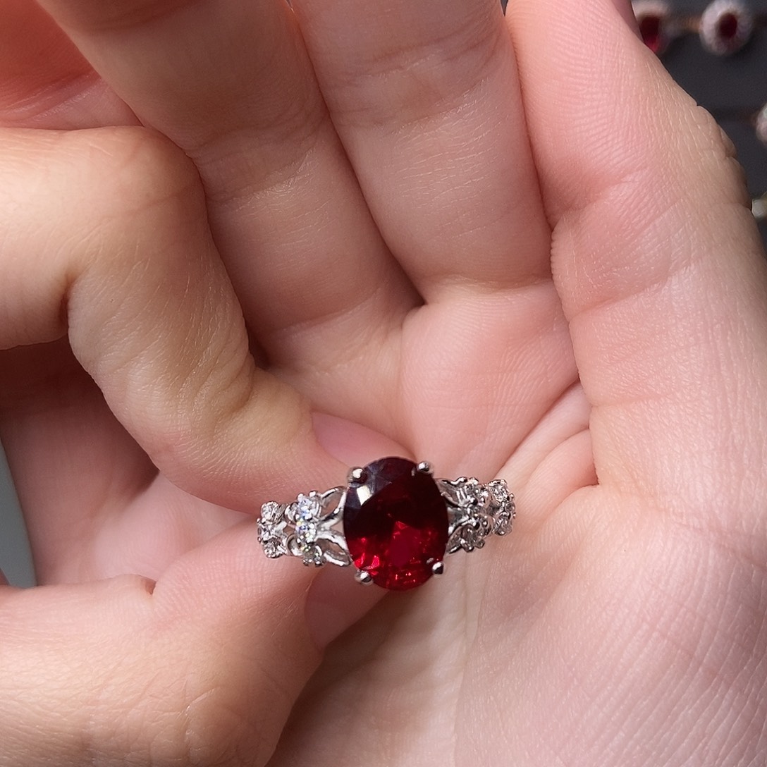 银S925镶嵌戒指红宝石
