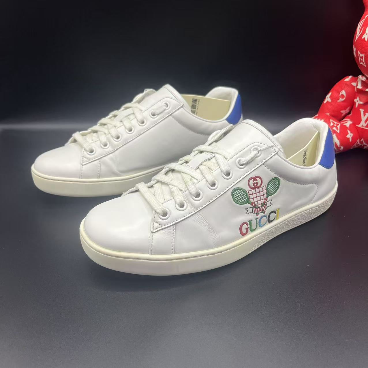 95新 GUCCI/古驰 男士时尚白色网球拍板鞋38.5欧码 ddm2579