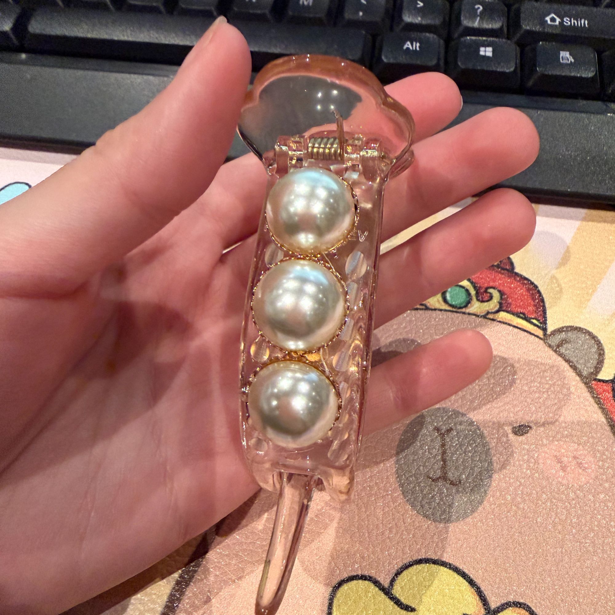 GREBUTYMD W100 简约百搭香槟色珍珠丸子夹