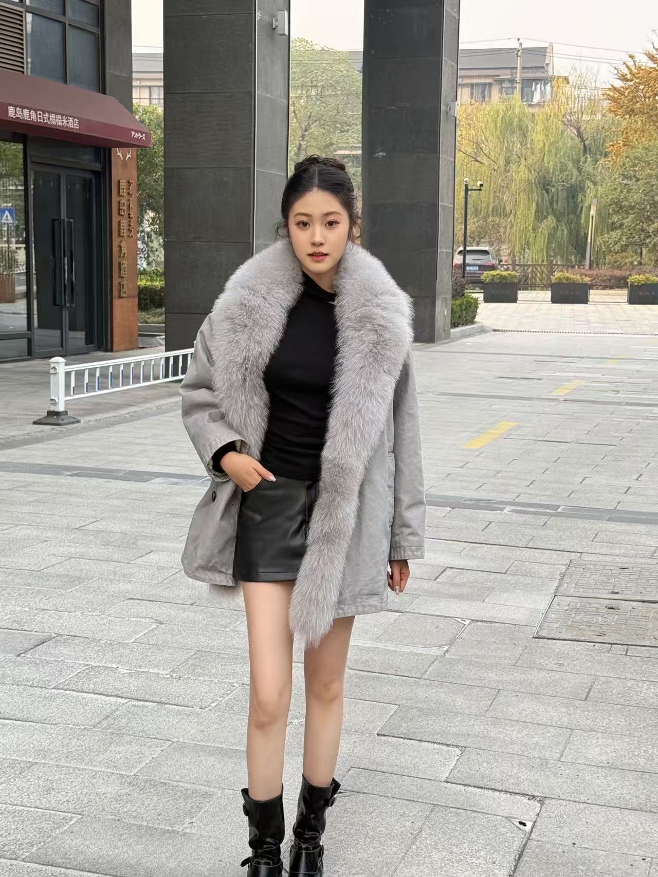 中长款女翻领韩系派克服