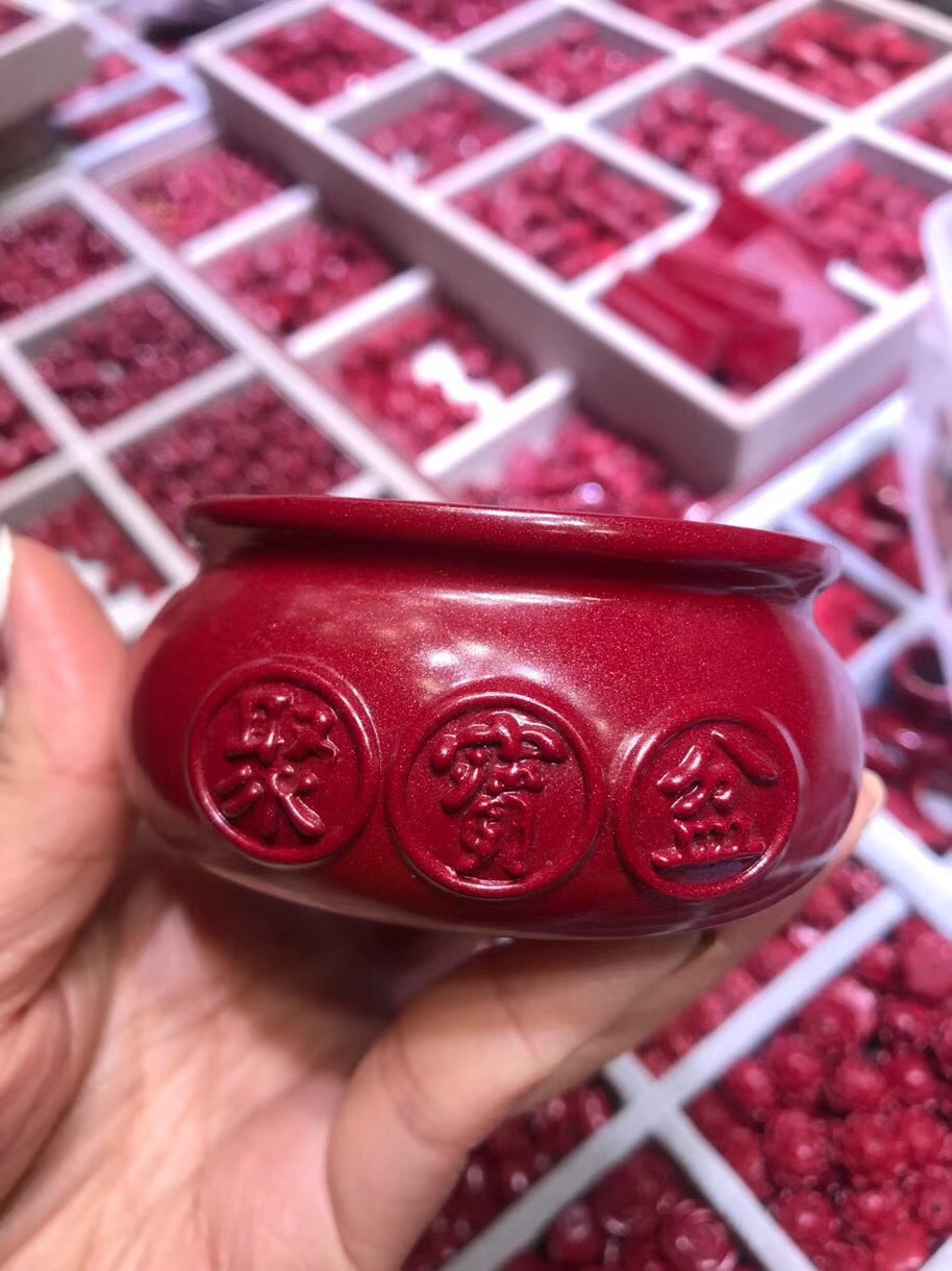 含辰砂工艺品保真高含量紫金砂聚宝盆尺寸78*36 附证书假一赔十