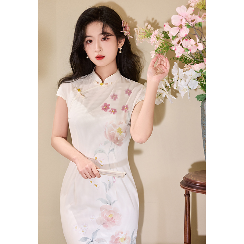 【洛神微微】中国风少女气质传统款旗袍新中式日常旗袍双层衣长120