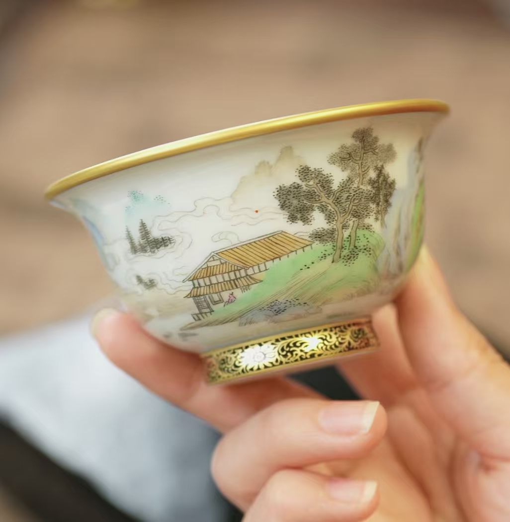 麟波阁丨青绿山水压手杯