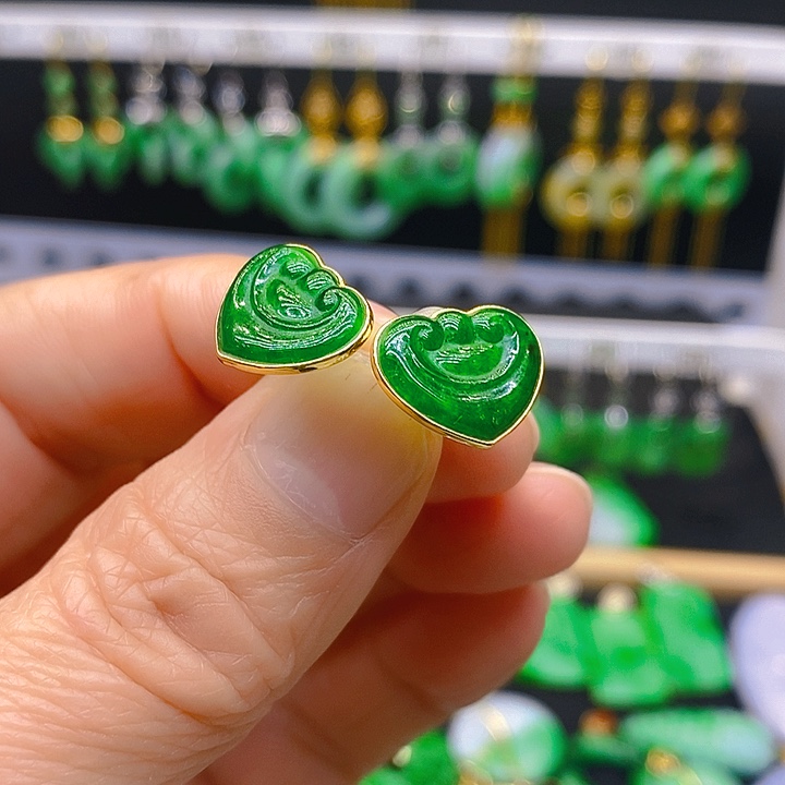 翡翠耳饰18K金镶嵌耳坠