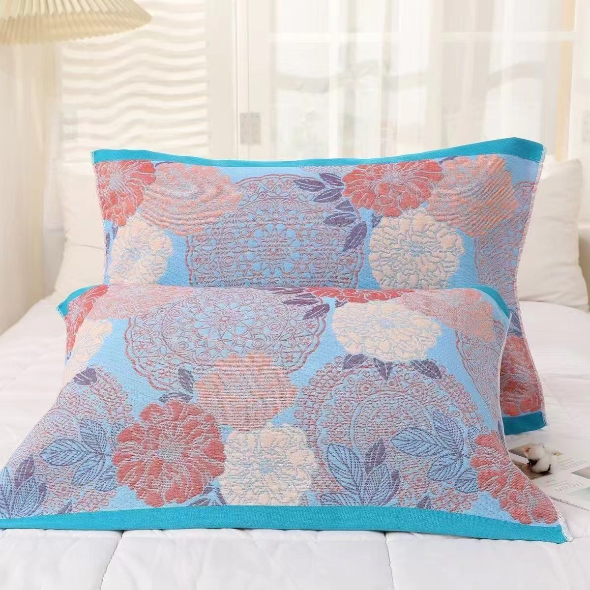 【花开富贵】52*78cm棉纱布柔软舒适枕巾一对两只