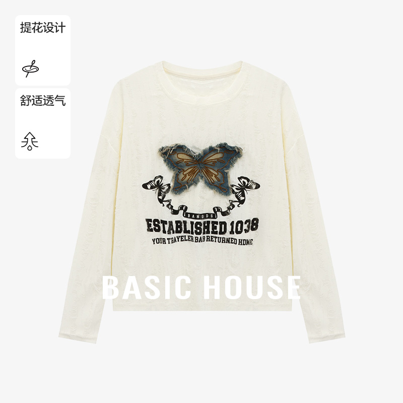 Basic House/百家好夏季蝴蝶印花衣服女装T恤-B0625B58392