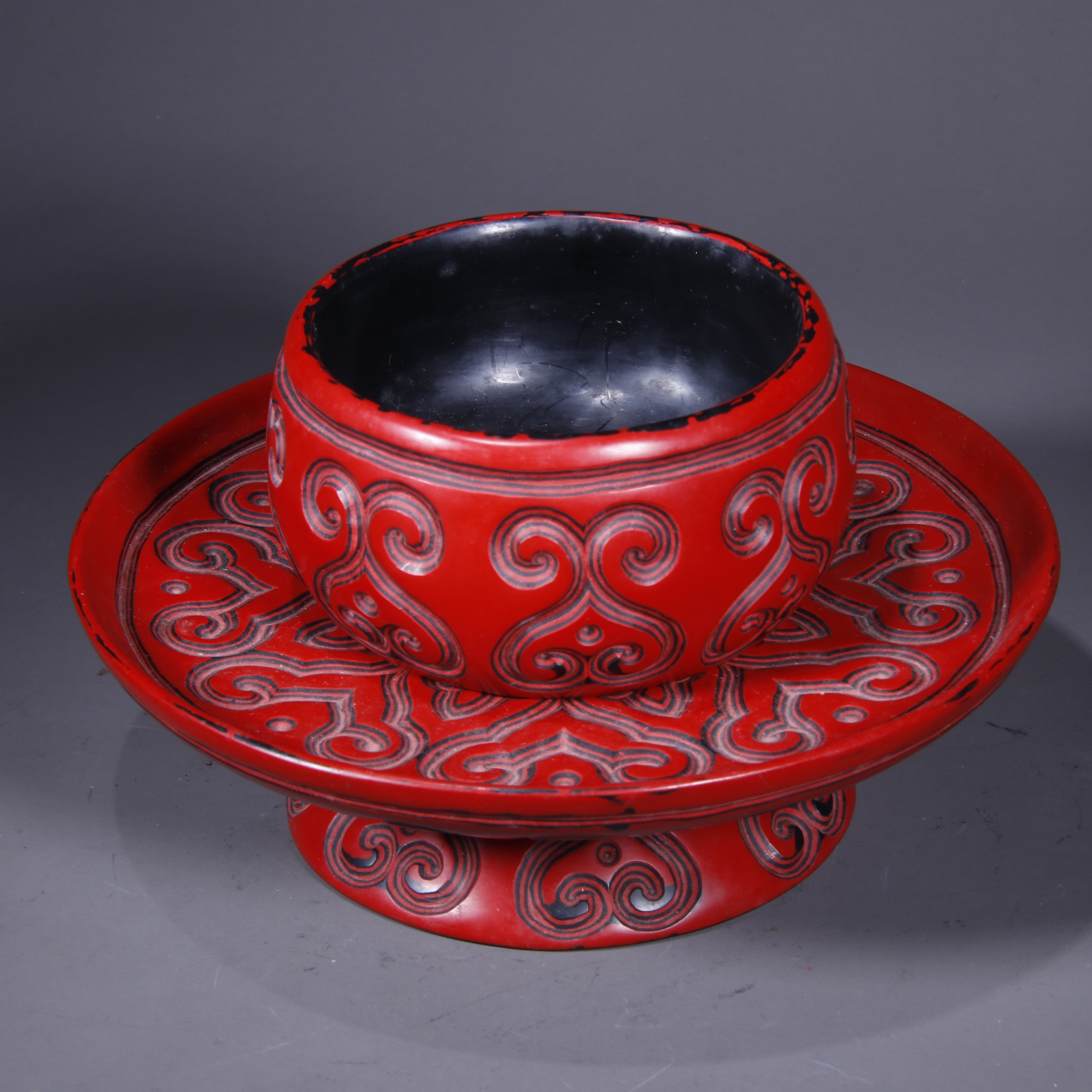 清代 剔红茶盏摆件 Q琴  84101