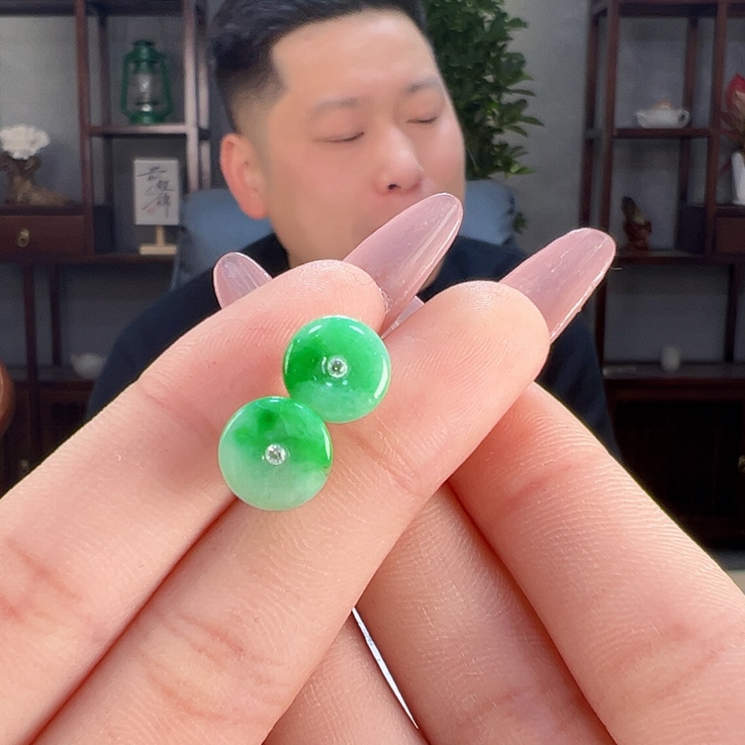 翡翠耳饰18K金镶嵌耳环4