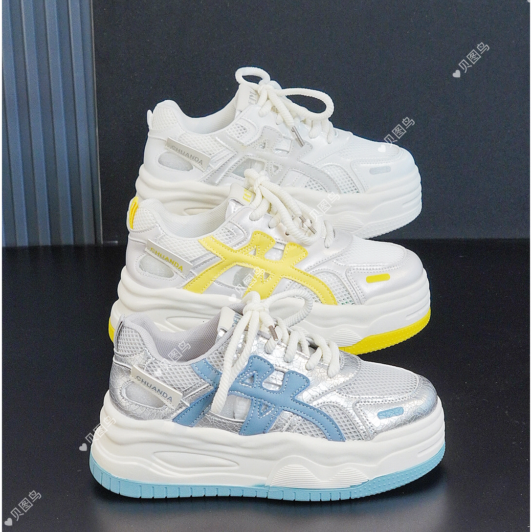 厚底舒适镂空小白鞋女2025夏季新款百搭休闲运动鞋增高面包鞋LJ