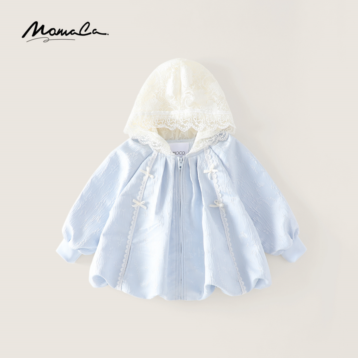 MOMOCO春秋季欧若风女童蝴蝶结设计感结外套宽松时尚77520138018