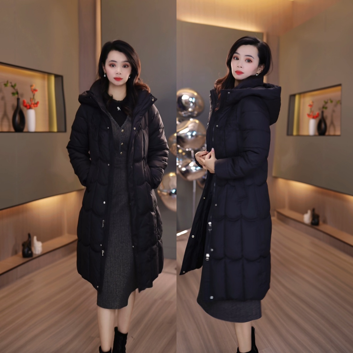 XHC6302秋冬新款高档外套棉衣棉服加厚显瘦连帽收腰中长款XL-6XL