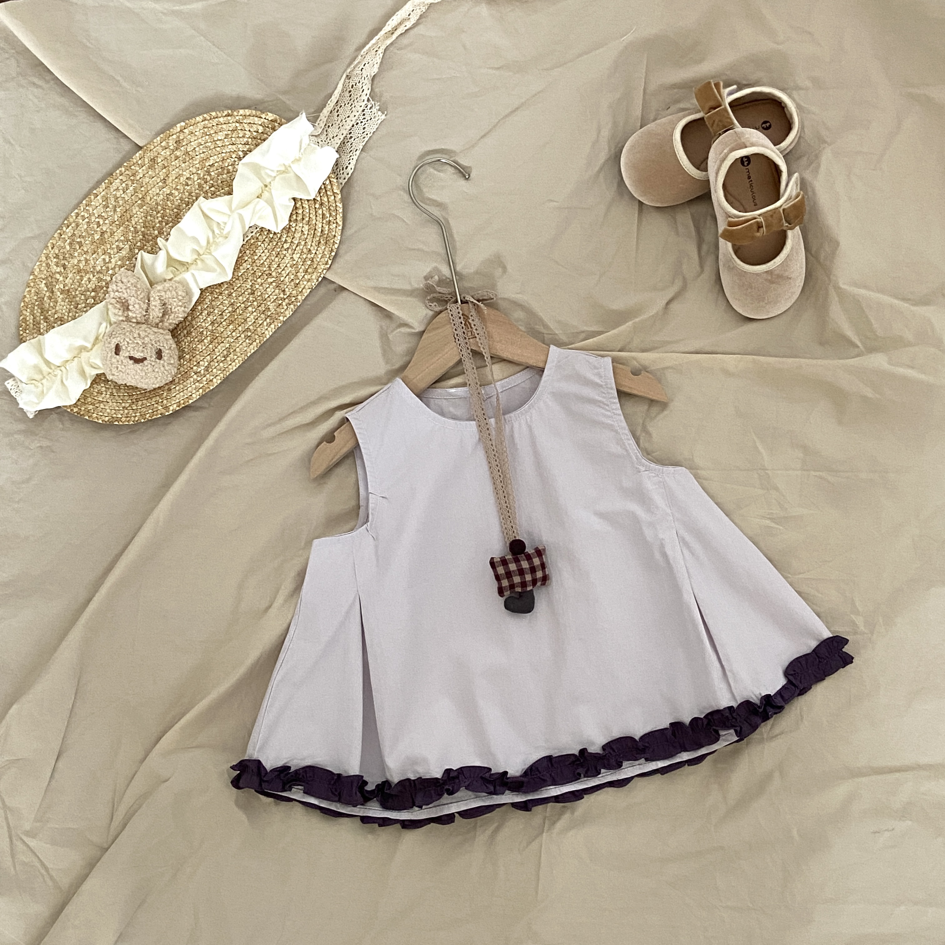 女童夏季儿童背心百搭时尚宝宝纯棉洋气上衣气质小女孩圆领花边