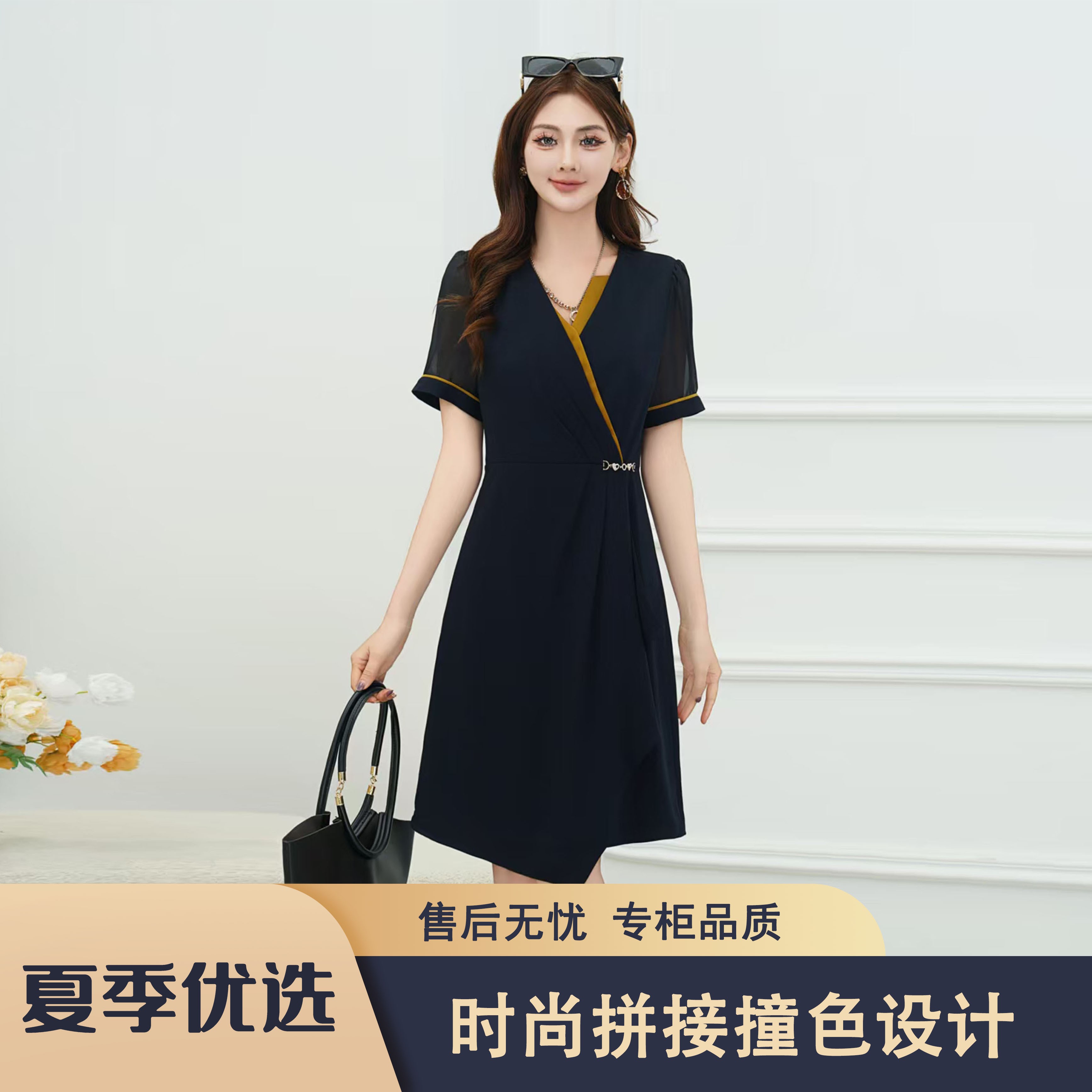 S41 英ZW2025夏季优雅气质修身显瘦不规则设计连衣裙YZWB061款