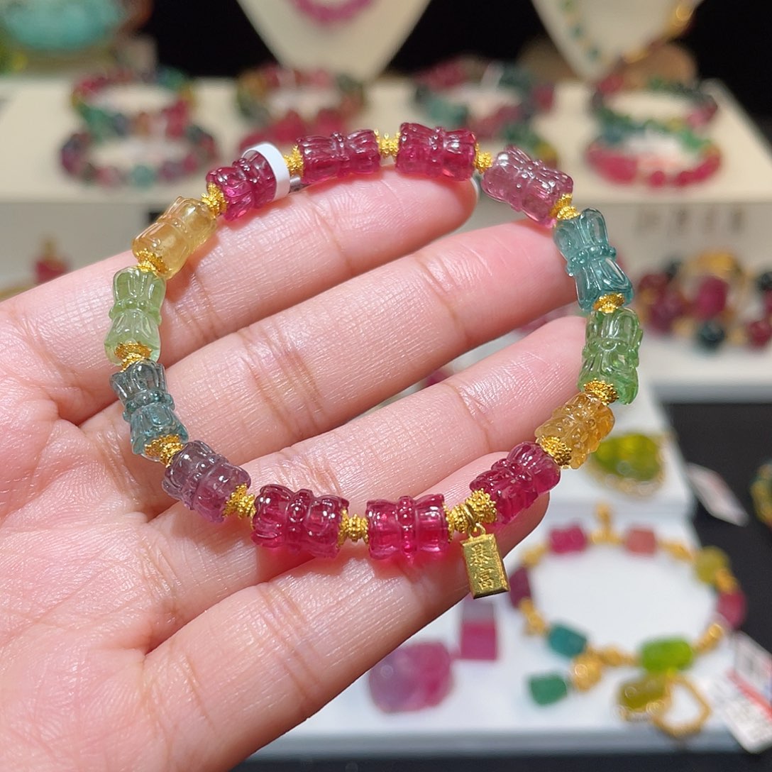 碧玺手链18K金镶嵌 莲花