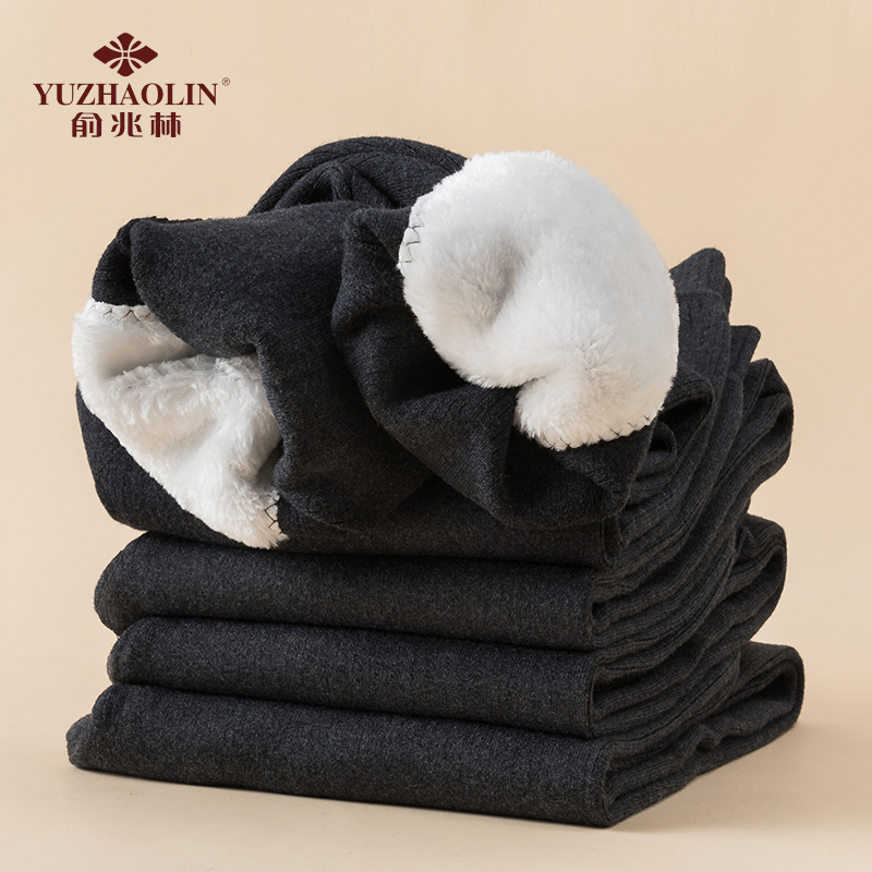 俞兆林男士针织羊毛裤加绒贴片加厚高腰打底秋冬无痕毛线裤秋裤