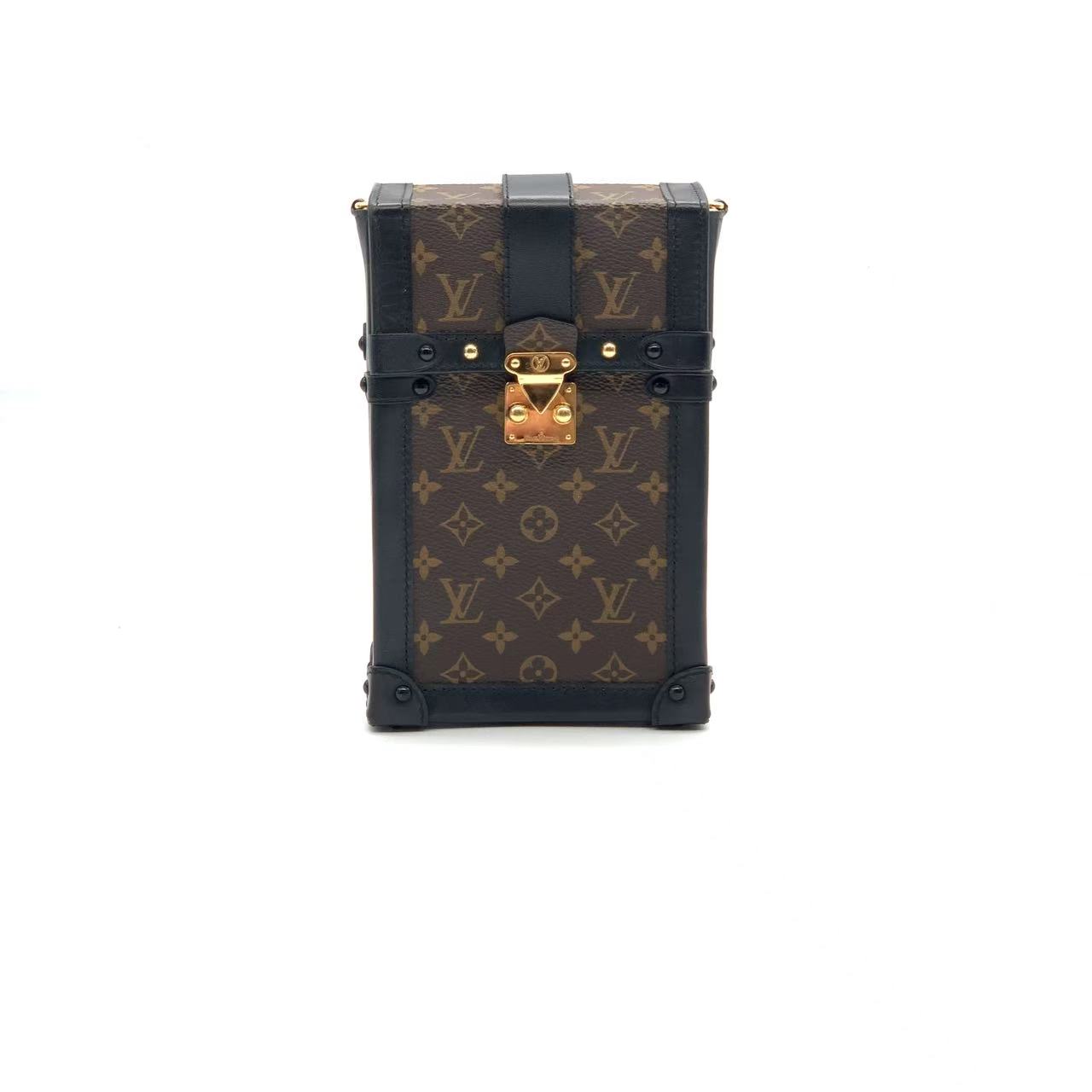 95新 LouisVuitton/路易威登 老花拼黑竖版手机包