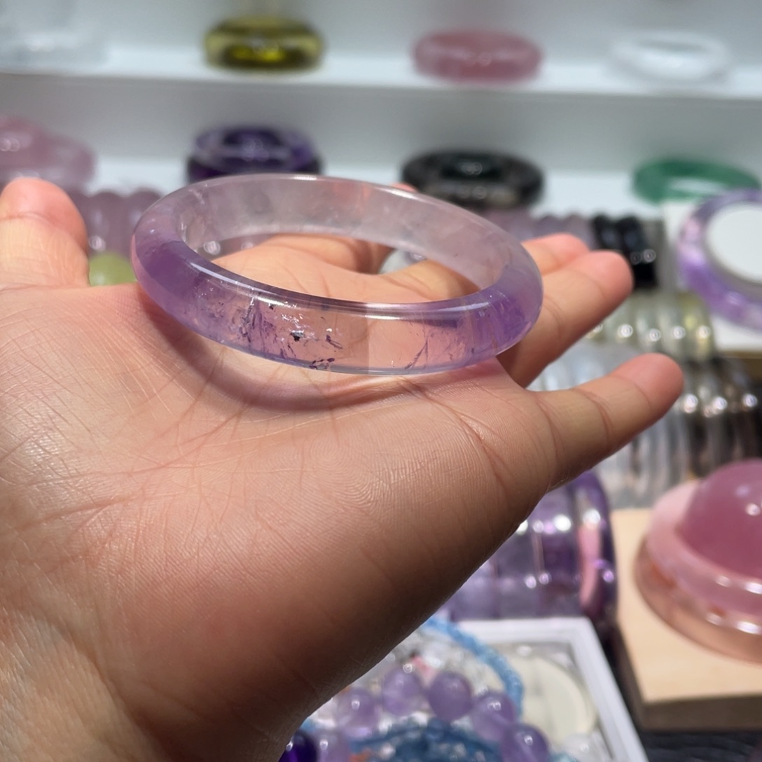 水晶手镯52圈口9号未镶嵌