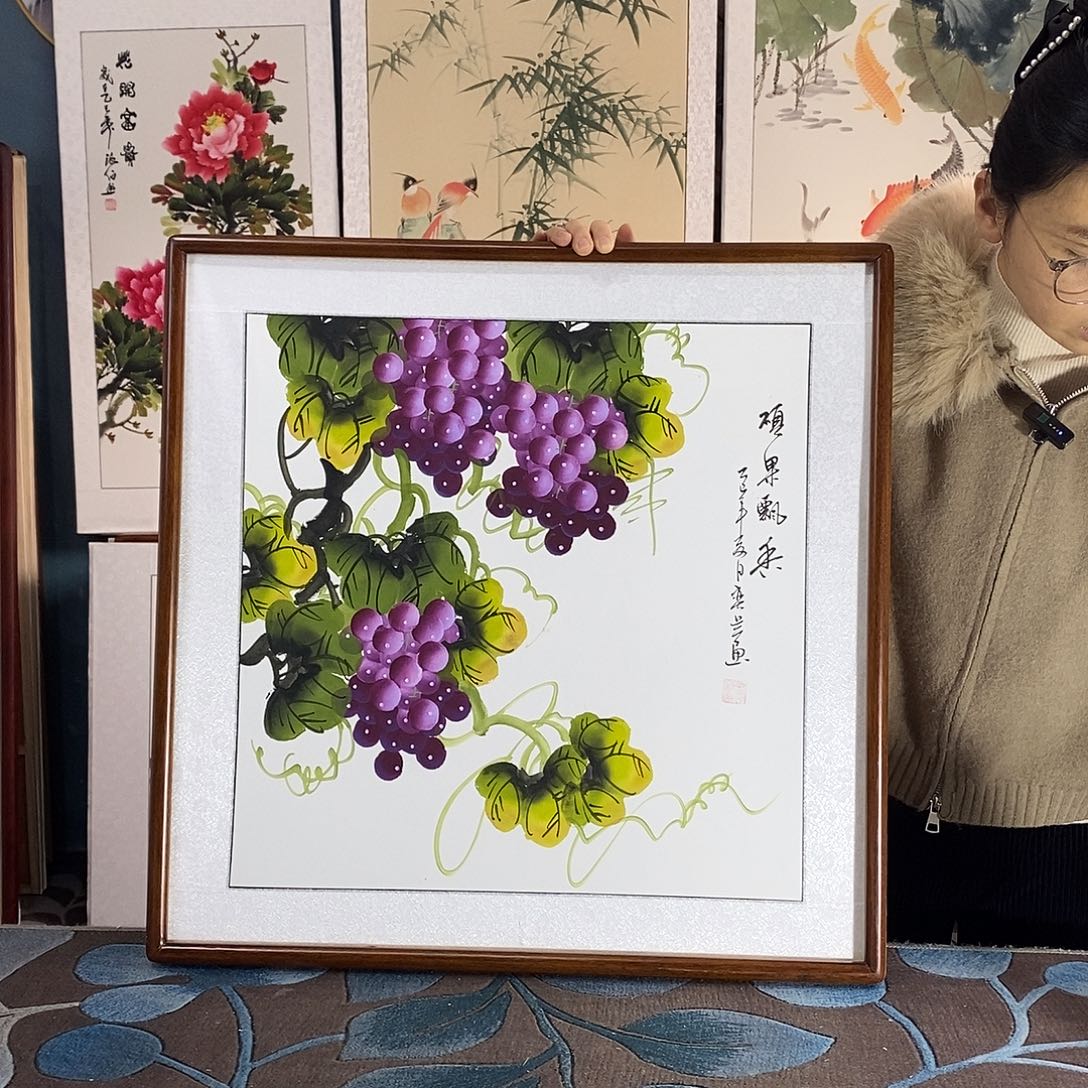 国画手写手绘带框包邮国画作品62✖️62