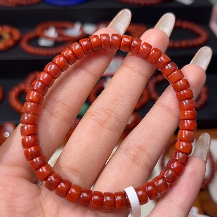 南红玛瑙未镶嵌手链精工直切药片6mm火焰纹