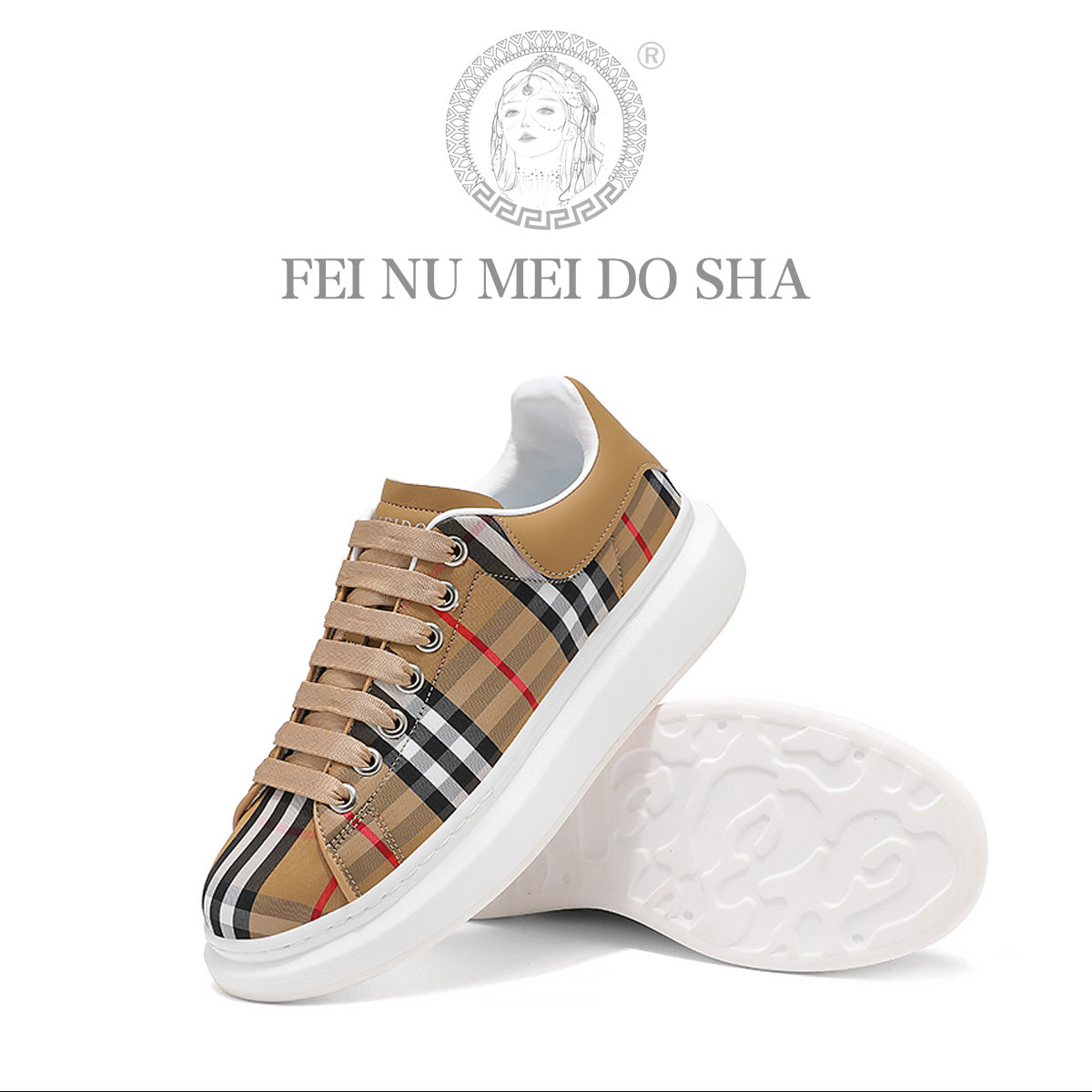 【轻奢名品】美杜沙格纹鞋四季爆款格子时尚男女同款休闲真皮老爹鞋